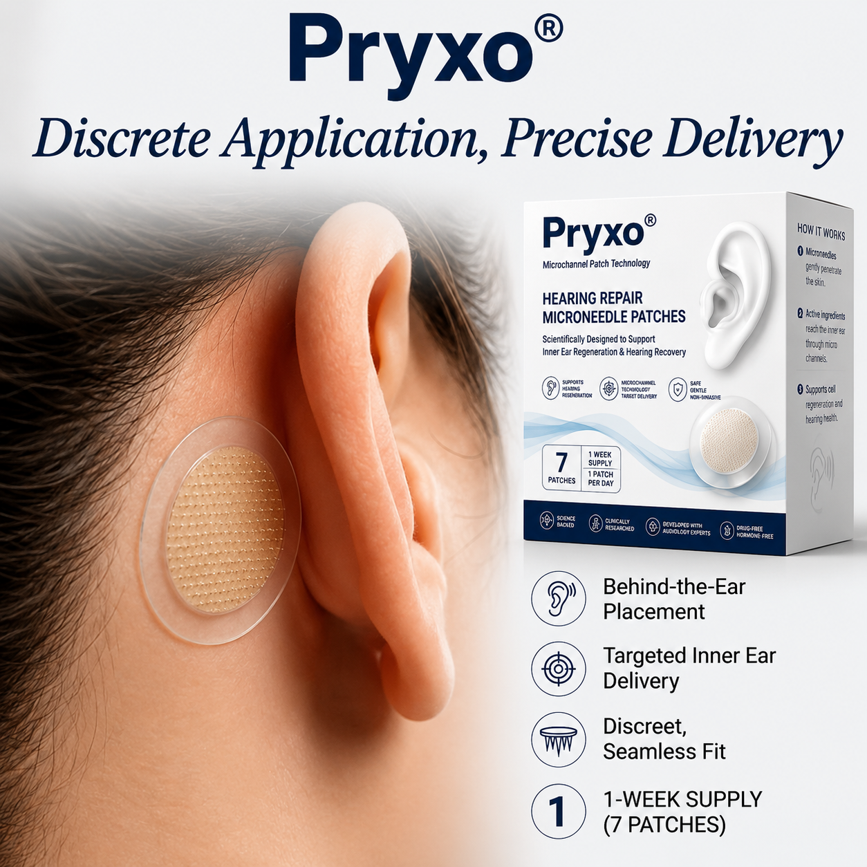 Pryxo® HEARING REPAIR MICRONEEDLE PATCHES ✅ Targets Hearing Loss, Tinnitus, Ear Infections, Balance Disorders, and Age-Related Ear Degeneration.
