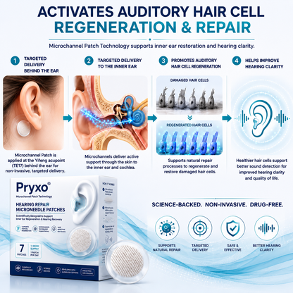 Pryxo® HEARING REPAIR MICRONEEDLE PATCHES ✅ Targets Hearing Loss, Tinnitus, Ear Infections, Balance Disorders, and Age-Related Ear Degeneration.