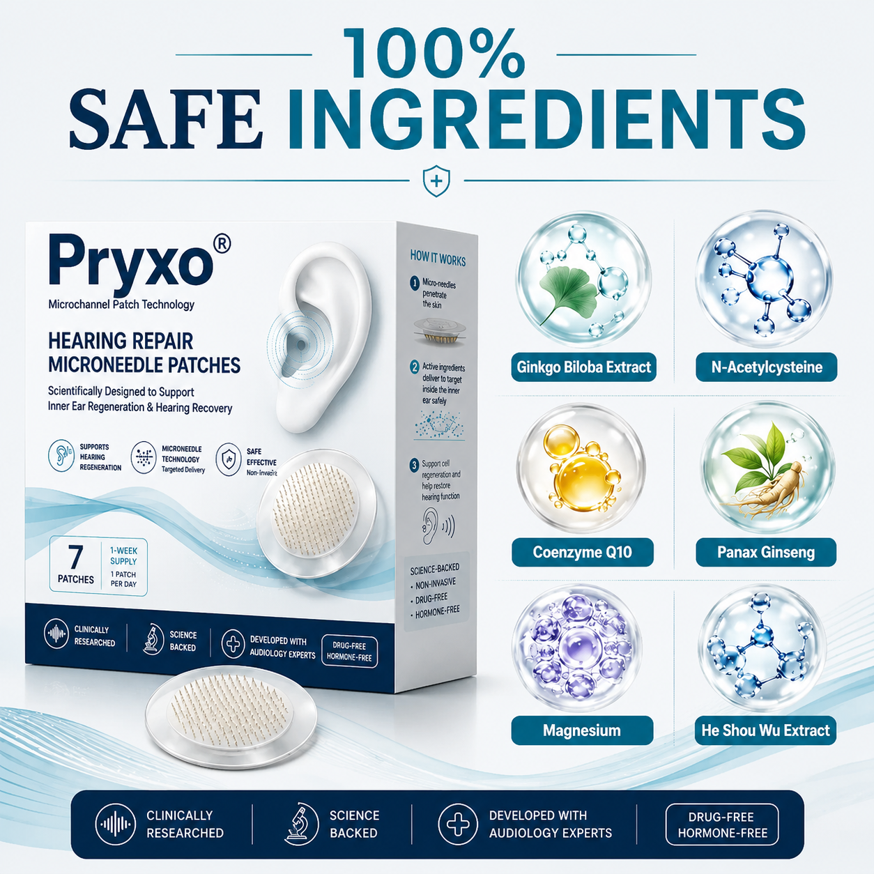 Pryxo® HEARING REPAIR MICRONEEDLE PATCHES ✅ Targets Hearing Loss, Tinnitus, Ear Infections, Balance Disorders, and Age-Related Ear Degeneration.